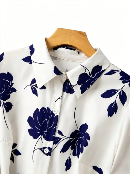 GlowEve CURVE Plus Size Women Ditsy Floral Tie Front Long Sleeve Shirt Fall