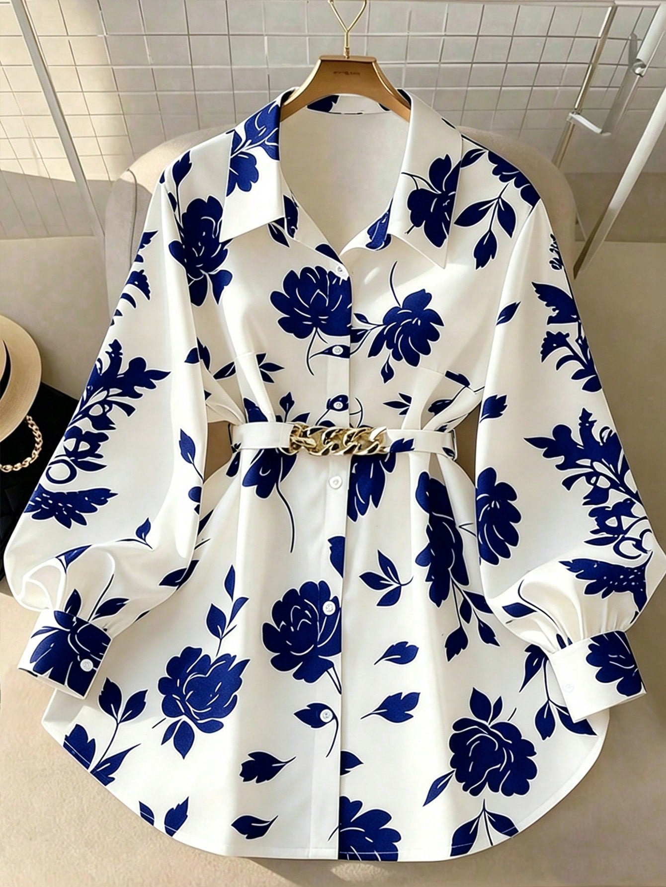 GlowEve CURVE Plus Size Women Ditsy Floral Tie Front Long Sleeve Shirt Fall