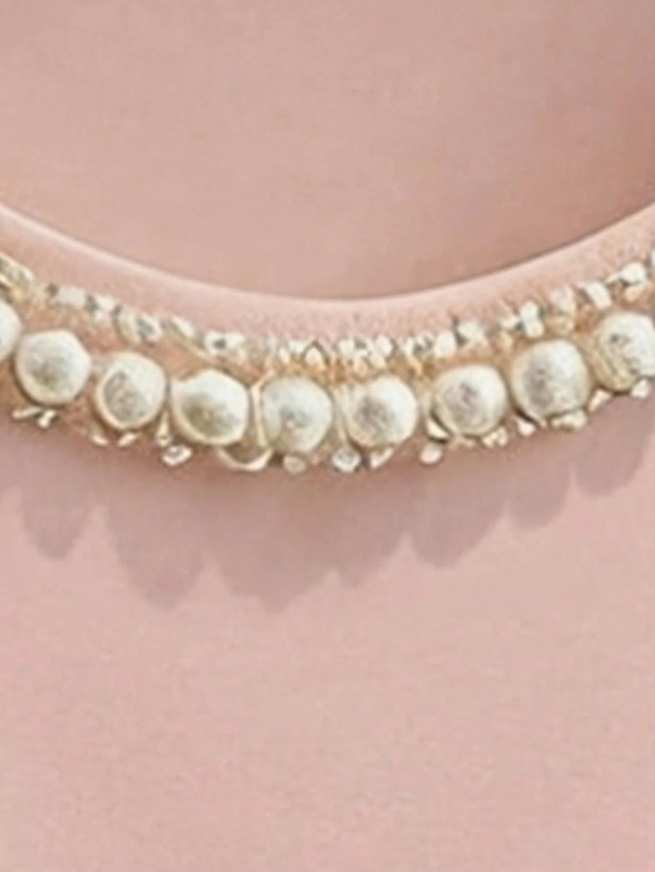 GlowEve CURVE Plus Size Women Elegant Blush Pink Summer T-Shirt,Formal Wedding Ninang Faux Pearl Decor Round Neck Short Sleeve Classy Jewelry Embellished Blouse Top