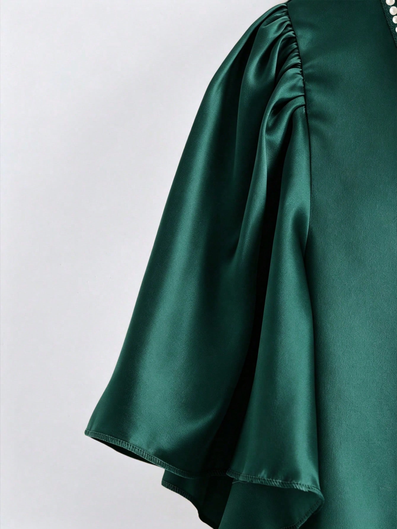 GlowEve CURVE Plus Size Women Elegant Satin Beaded Collar Cap Sleeve Blouse