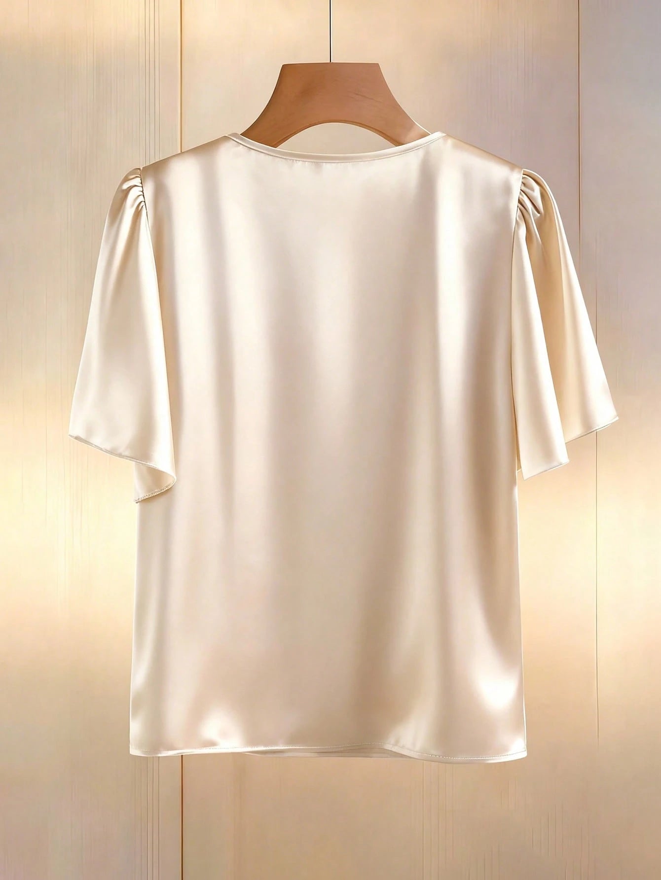 GlowEve CURVE Plus Size Women Elegant Satin Beaded Collar Cap Sleeve Blouse