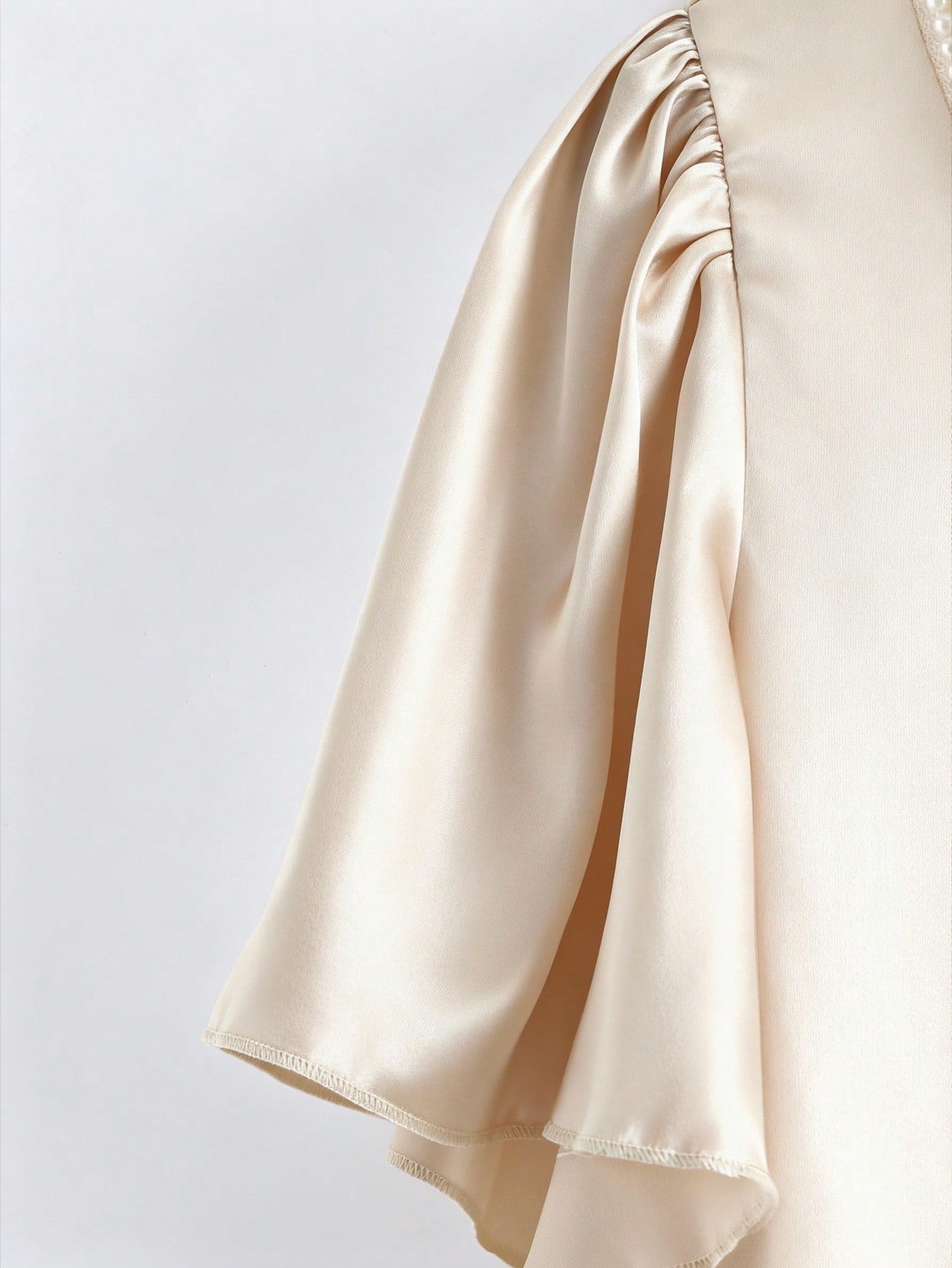 GlowEve CURVE Plus Size Women Elegant Satin Beaded Collar Cap Sleeve Blouse