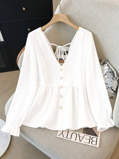 GlowEve CURVE Plus Size Women's Faux Linen Comfortable Shirt, Casual Open Front Design, Vacation Style, Suitable For Spring, Summer, Autumn Versatile Outfits