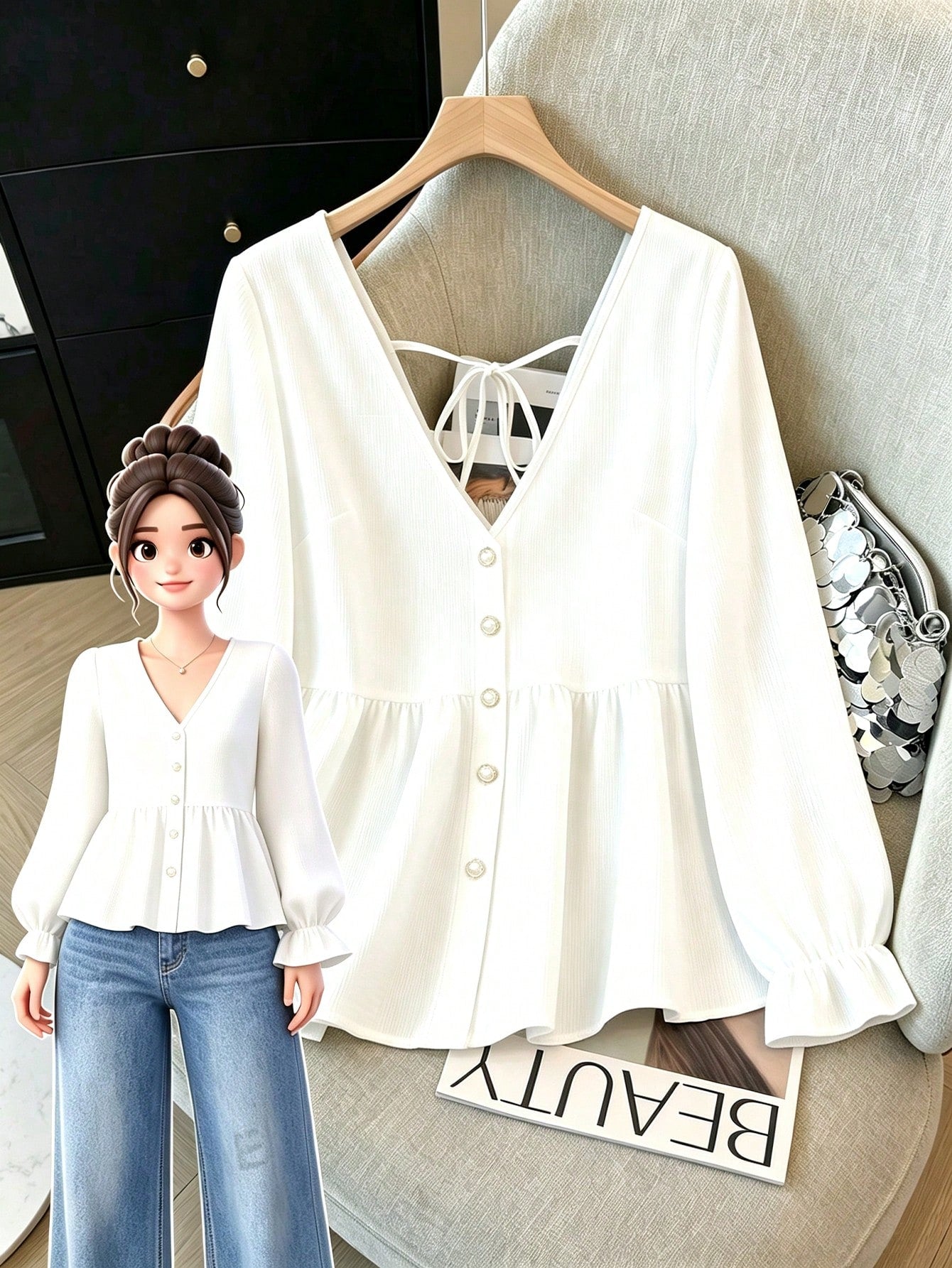GlowEve CURVE Plus Size Women's Faux Linen Comfortable Shirt, Casual Open Front Design, Vacation Style, Suitable For Spring, Summer, Autumn Versatile Outfits