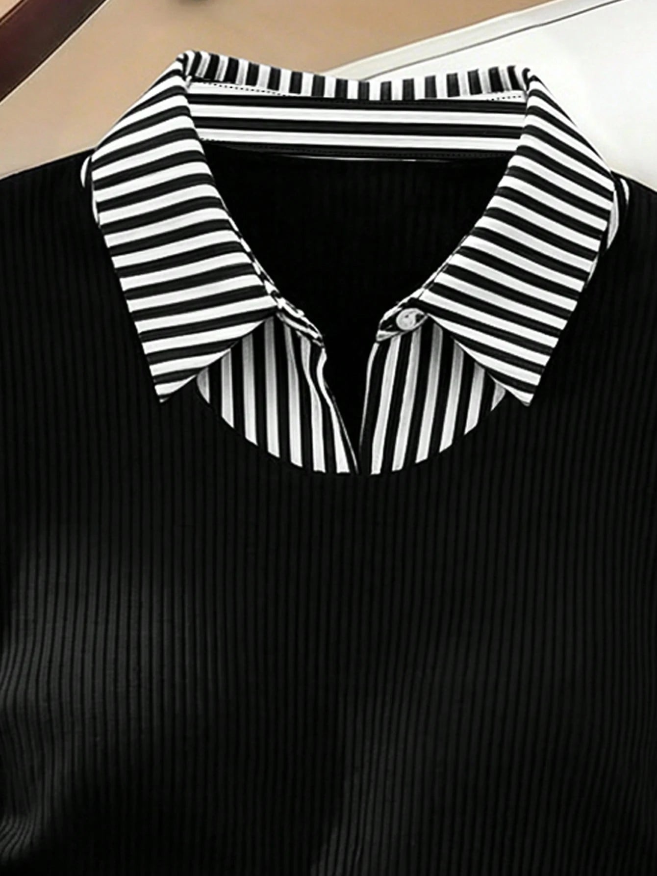 GlowEve CURVE Plus Size Women's Striped Patchwork Asymmetrical Hem Short Sleeve Top