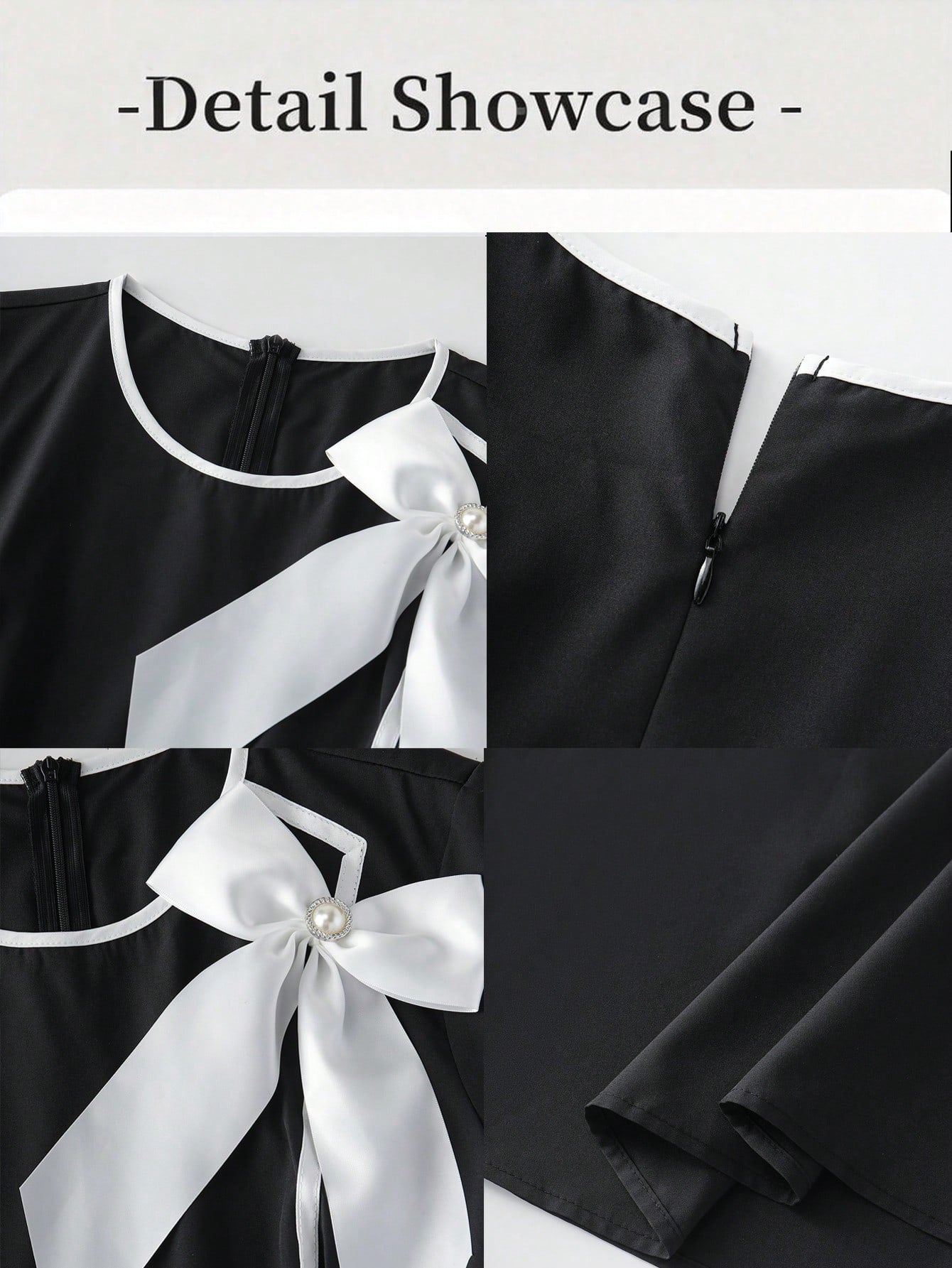 GlowEve Women's Bow Decor Contrast Trim A-Line Elegant Short Sleeve Midi Dress,French Retro Black And White Summer Tea Party Fashion Commute Vacation Dress