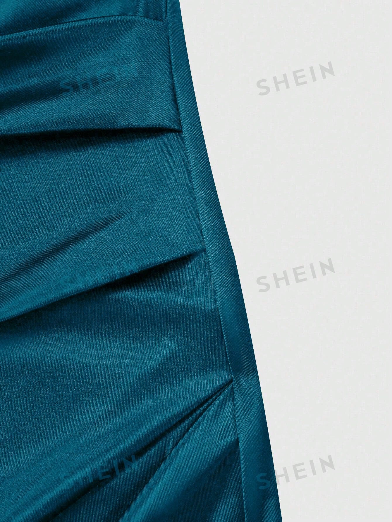 GlowEve Women's Elegant Summer Satin Teal Blue Dress,High Neck Sleeveless Pleated Waist Lace Trim Party Dress,Night Out Fashionable Resort Wear Outfit