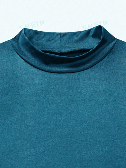 GlowEve Women's Elegant Summer Satin Teal Blue Dress,High Neck Sleeveless Pleated Waist Lace Trim Party Dress,Night Out Fashionable Resort Wear Outfit