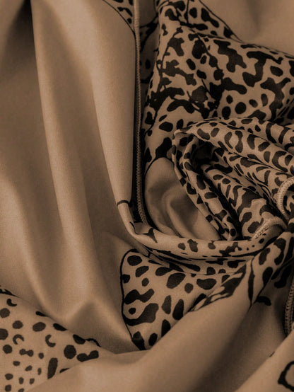 GlowEve Women's Elegant V-Neck Criss-Cross Tie Bow Leopard Animal Print Long Sleeve Midi Dress, Versatile For Commute, Vacation And All Seasons