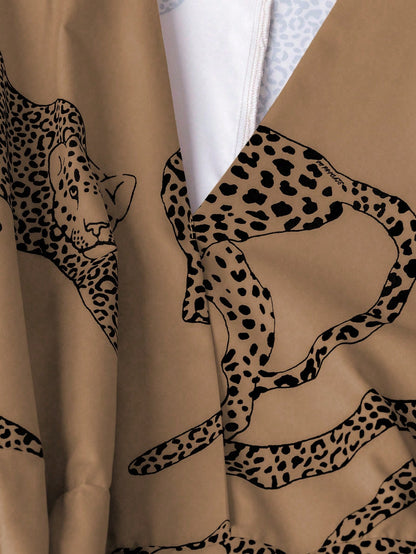 GlowEve Women's Elegant V-Neck Criss-Cross Tie Bow Leopard Animal Print Long Sleeve Midi Dress, Versatile For Commute, Vacation And All Seasons