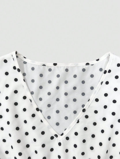 GlowEve Women's V-Neck Short Sleeve Waist-Cinching Polka Dot Midi Dress For Beach Vacation
