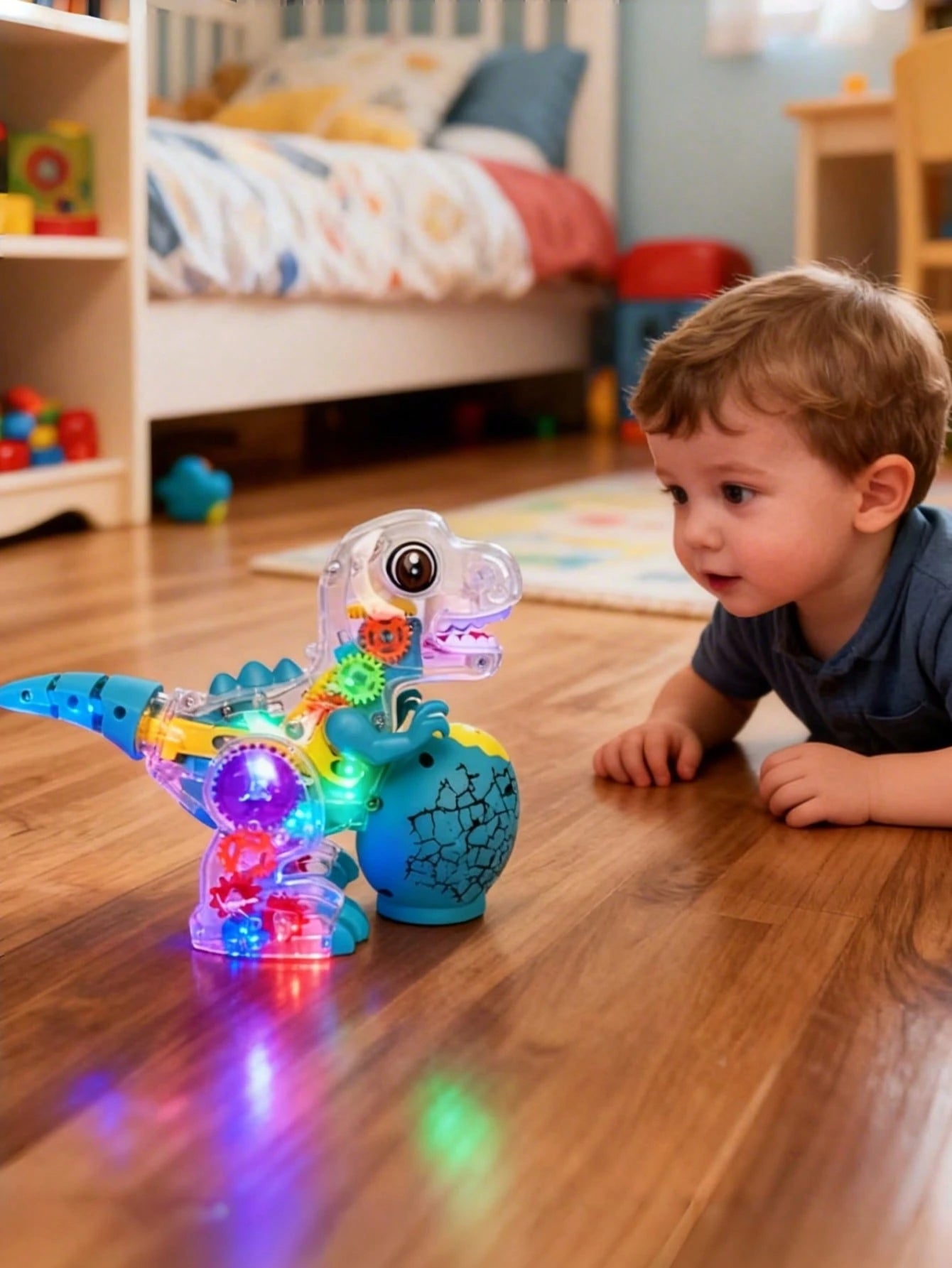Glowing Dinosaur Toy With Colorful Illuminating Wheels, Music And Playful Gears, Transparent Educational Toy, Suitable For Children, Electric Dinosaur Toy With Music And Lights, Realistic Walking Tyra