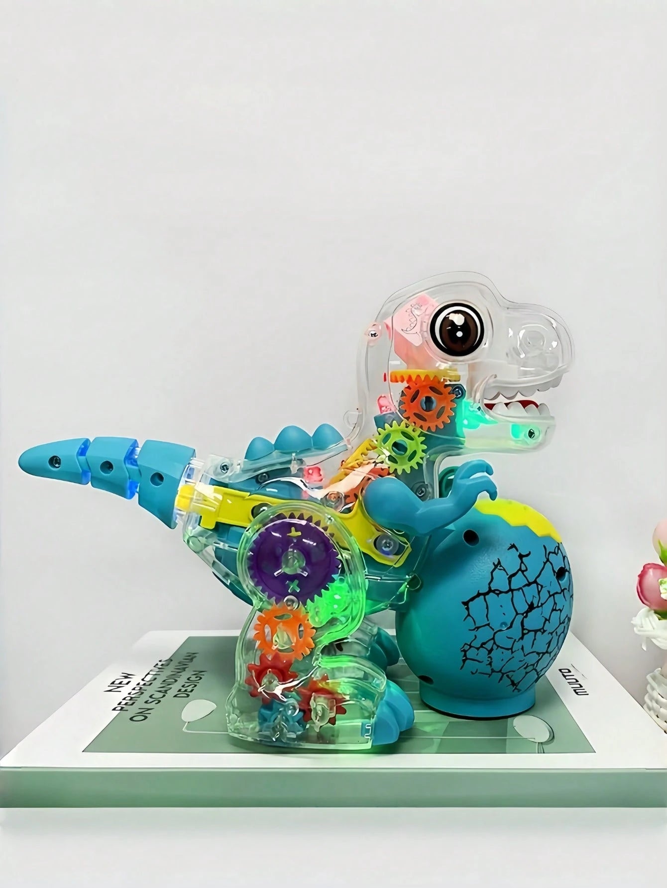 Glowing Dinosaur Toy With Colorful Illuminating Wheels, Music And Playful Gears, Transparent Educational Toy, Suitable For Children, Electric Dinosaur Toy With Music And Lights, Realistic Walking Tyra