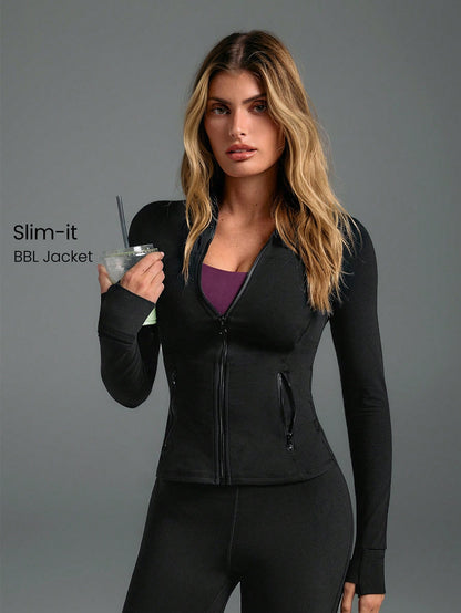 GLOWMODE FeatherFit™ Slim-It Streamline Performance Secure Pockets Zip Up Long Sleeve Jacket Low Impact Yoga Pilates Daily Spring Summer