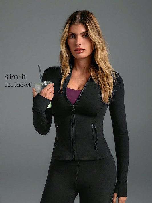 GLOWMODE FeatherFit™ Slim-It Streamline Performance Secure Pockets Zip Up Long Sleeve Jacket Low Impact Yoga Pilates Daily Spring Summer