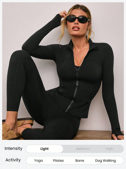 GLOWMODE FeatherFit™ Slim-It Streamline Performance Secure Pockets Zip Up Long Sleeve Jacket Low Impact Yoga Pilates Daily Spring Summer