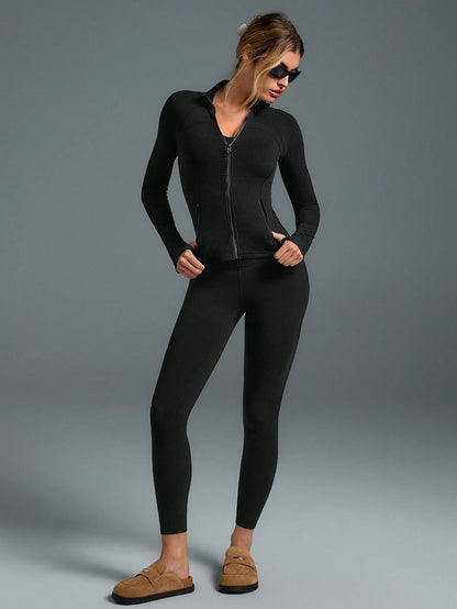 GLOWMODE FeatherFit™ Slim-It Streamline Performance Secure Pockets Zip Up Long Sleeve Jacket Low Impact Yoga Pilates Daily Spring Summer