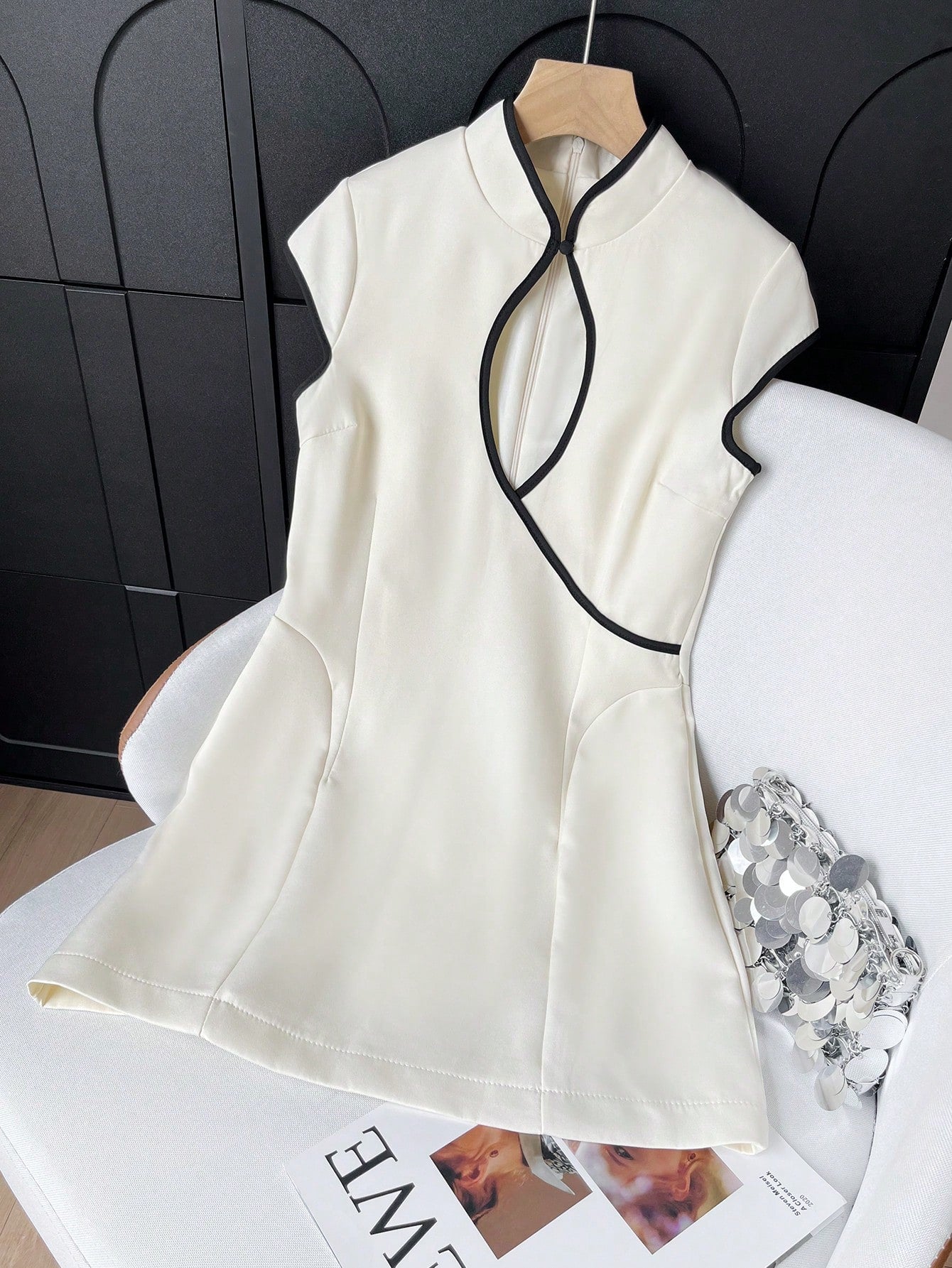 GMFP Women's Spring/Summer Casual Elegant Fashion Solid Color Woven Fabric Contrast Trim Dress For Daily Wear, Independence Day, Vacation Season, Back To School, World Cup