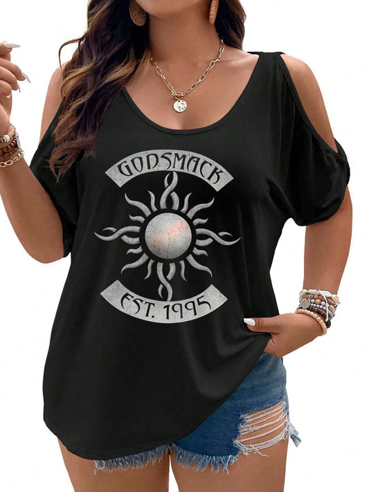 Godsmack 'S.T.A.R.S.' Album Cover Artwork Women Cold Shoulder Tops Summer Short Sleeve Shirt Plus Size