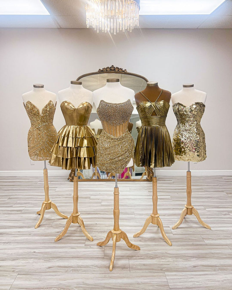 Gold Homecoming Dresses Sequined Satin Mini Party Gown, AST1372