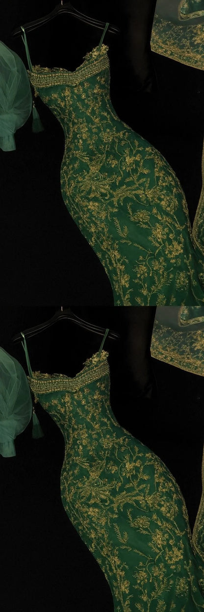 Gold Lace Green Evening Party Dress Formal Prom Party Dress Birthday Dress,AST2278