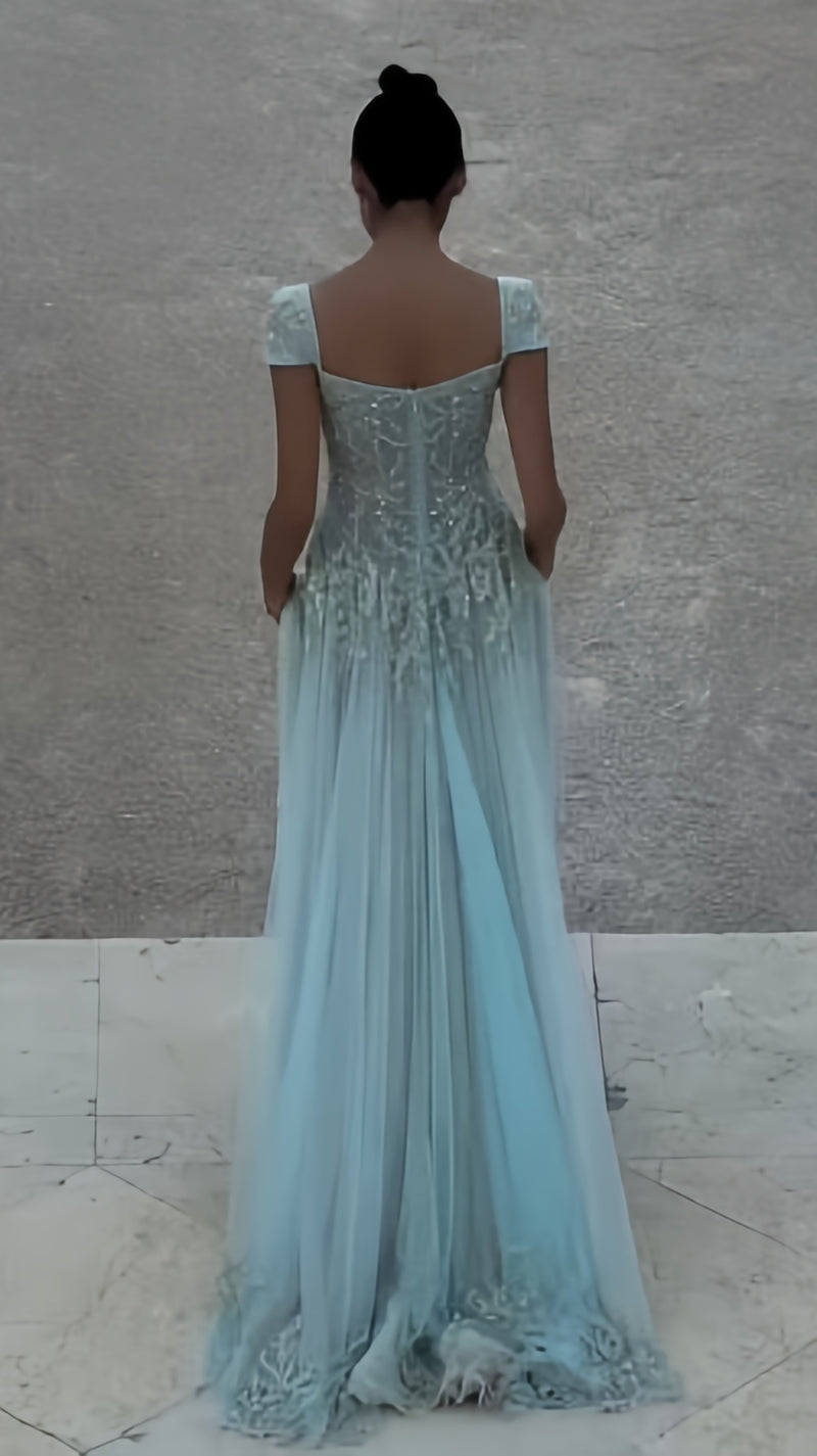 Gorgeous A Line Sweetheart Light Green Long Prom Dress with Appliques,AST2301