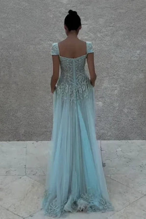 Gorgeous A Line Sweetheart Light Green Long Prom Dress with Appliques