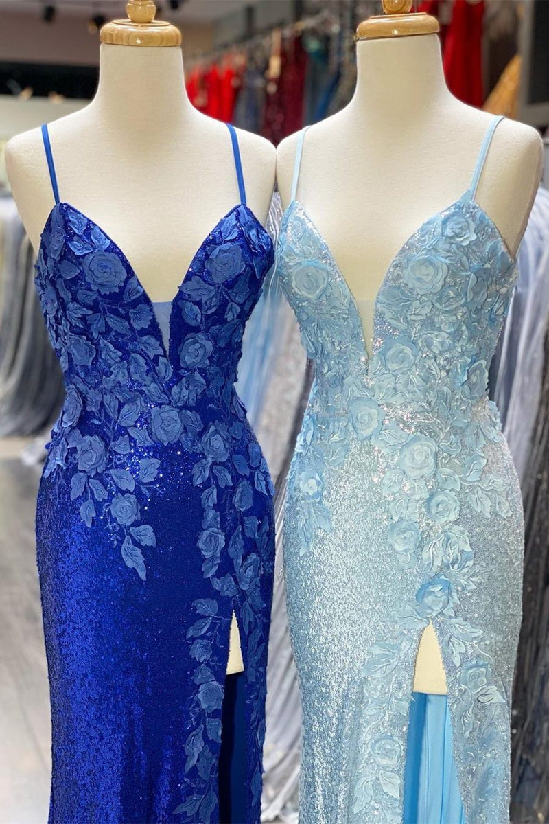 Gorgeous Royal Blue Sequins Mermaid Long Formal Dress
