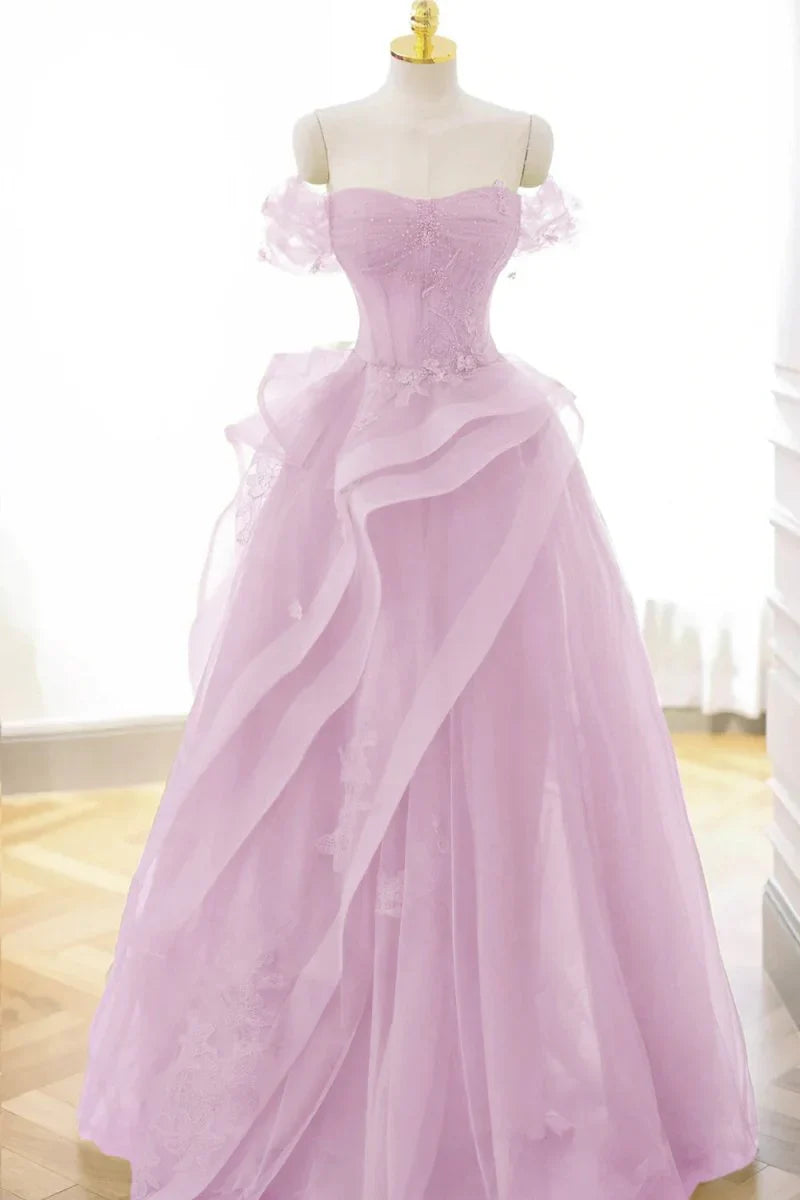 Grass Green A-Line Prom Dresses Tulle Appliques Evening Dress,AST2203