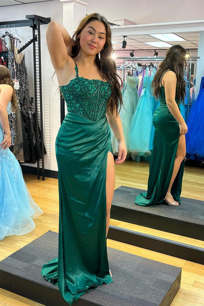 Green Appliques Straps Mermaid Formal Dress