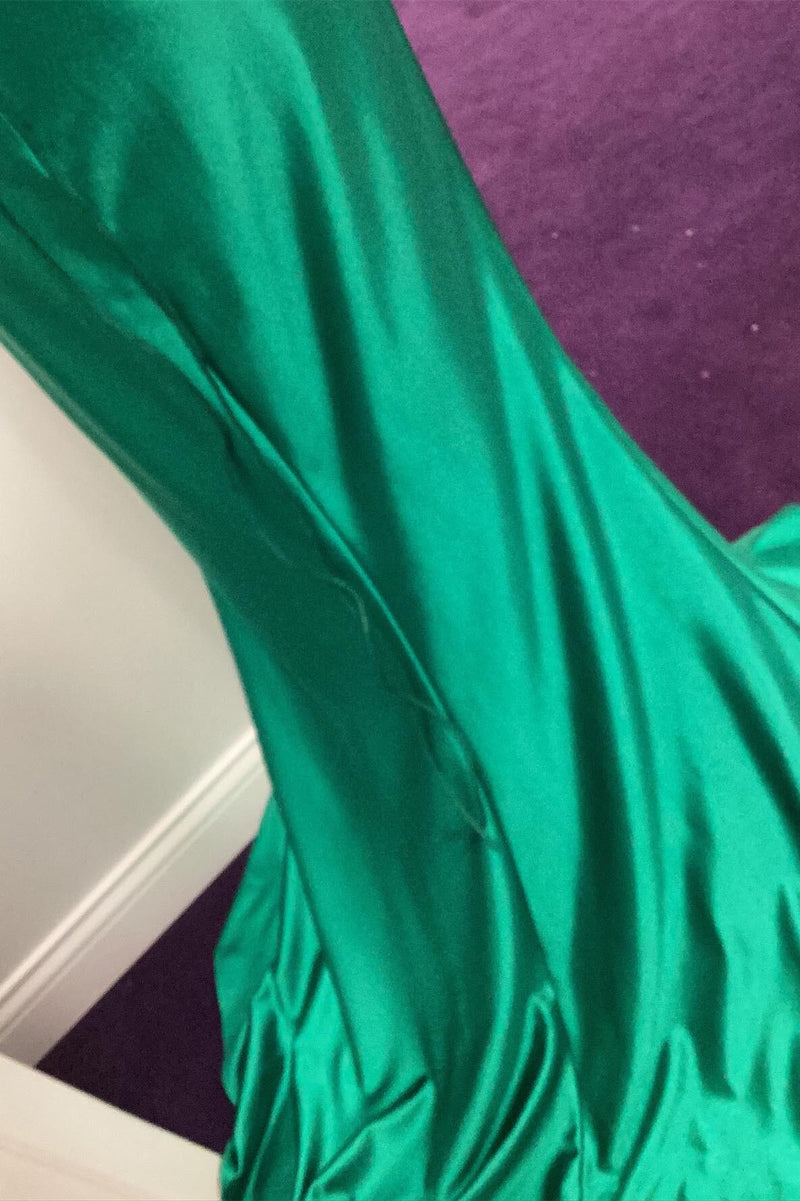 Green Sheer Appliques Satin Mermaid Long Party Dress