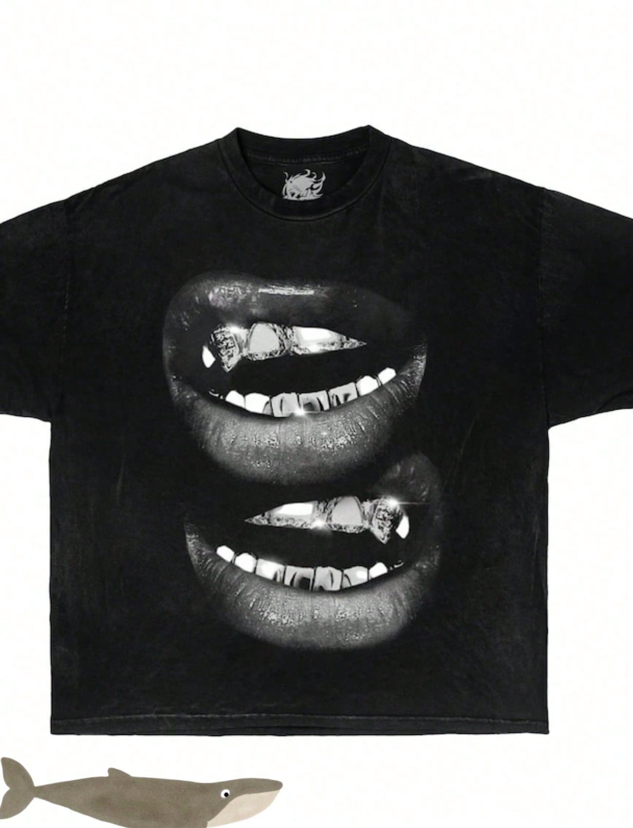Grin Fang Mouth Graphic Boxy-Shirt, Oversized, Graphic,-Shirt, Streetwear, Y2k, Funny