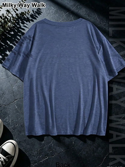 Halloween Plus Size Women's Cotton Blend Oversized Streetwear T-Shirt, Skeleton Quote Print, Casual Top For Back To School All Seasons Wear