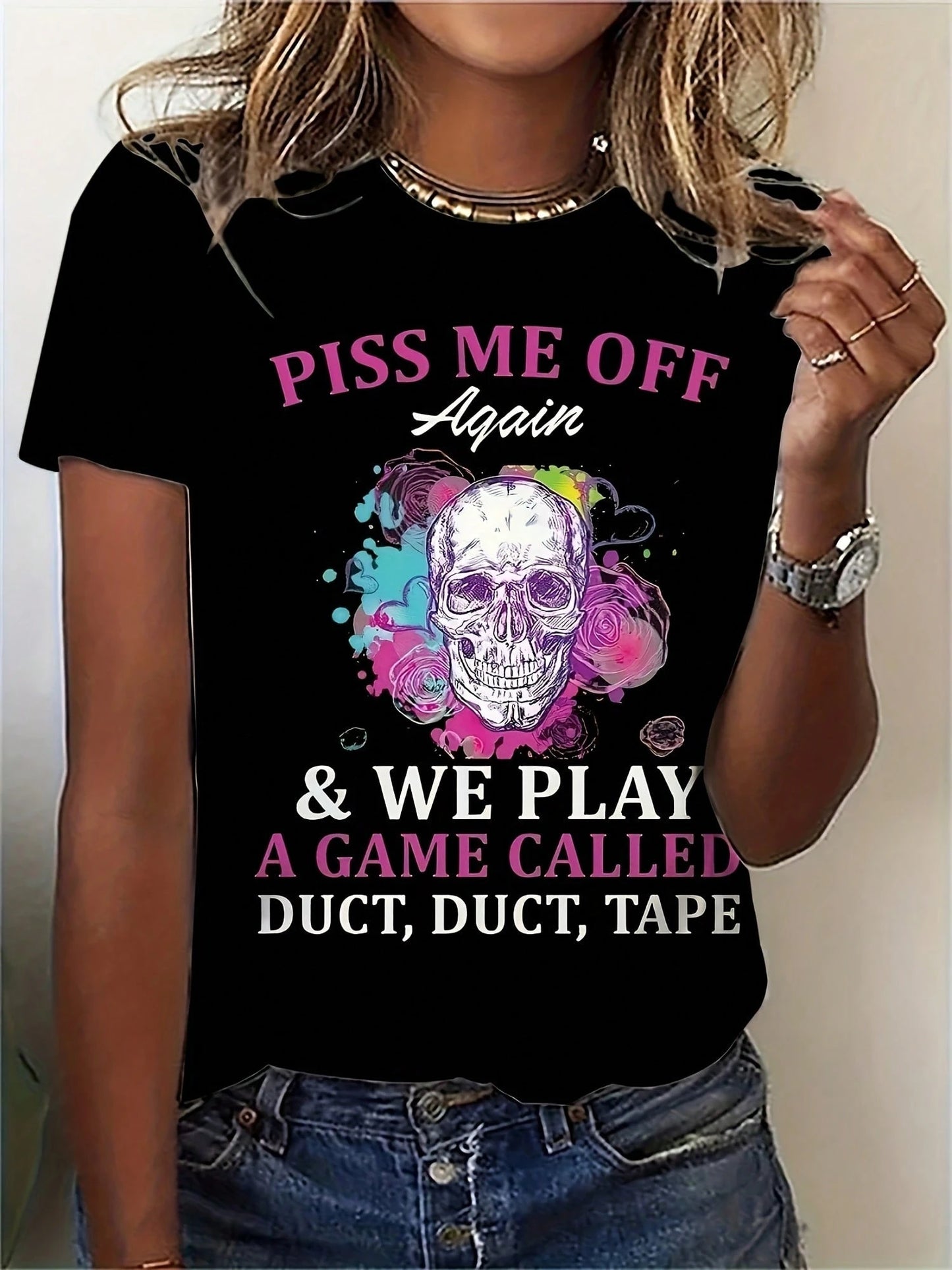 Halloween Print Plus Size Shirt Women's Round Neck Short Sleeve Casual Cotton T-Shirt