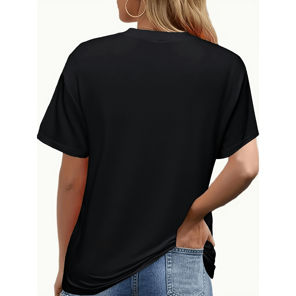 Halloween Print Plus Size Shirt Women's Round Neck Short Sleeve Casual Cotton T-Shirt