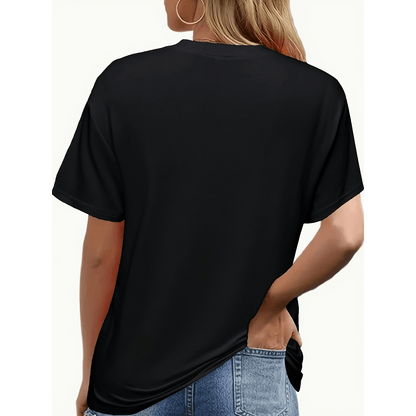 Halloween Print Plus Size Shirt Women's Round Neck Short Sleeve Casual Cotton T-Shirt