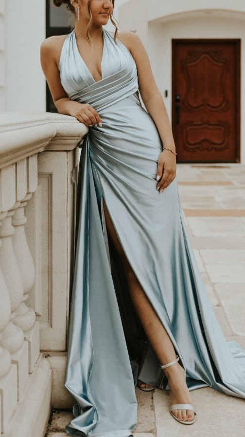 Halter Fuchsia Satin Empire Long Formal Dress