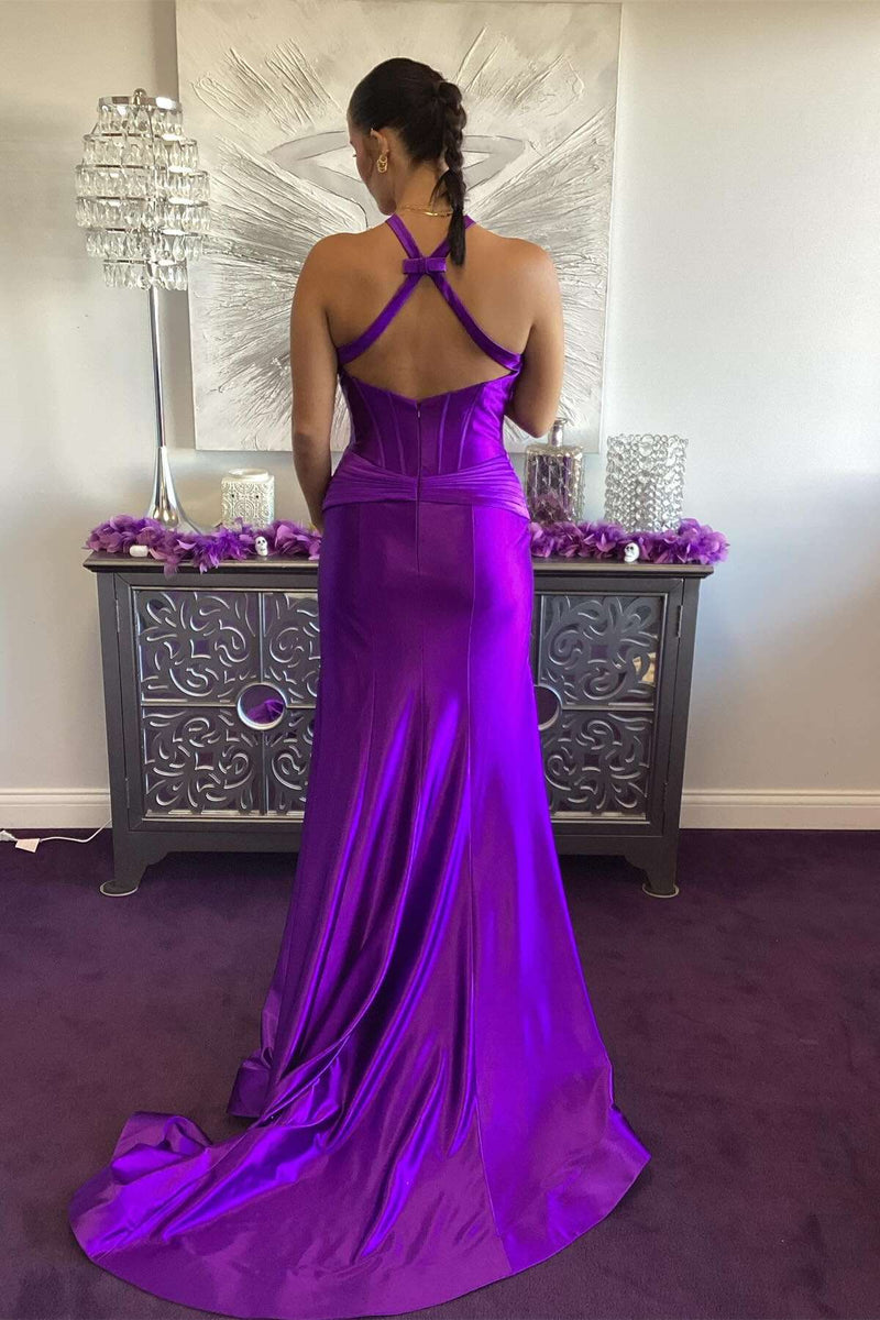Halter Green Satin Mermaid Long Formal Dress