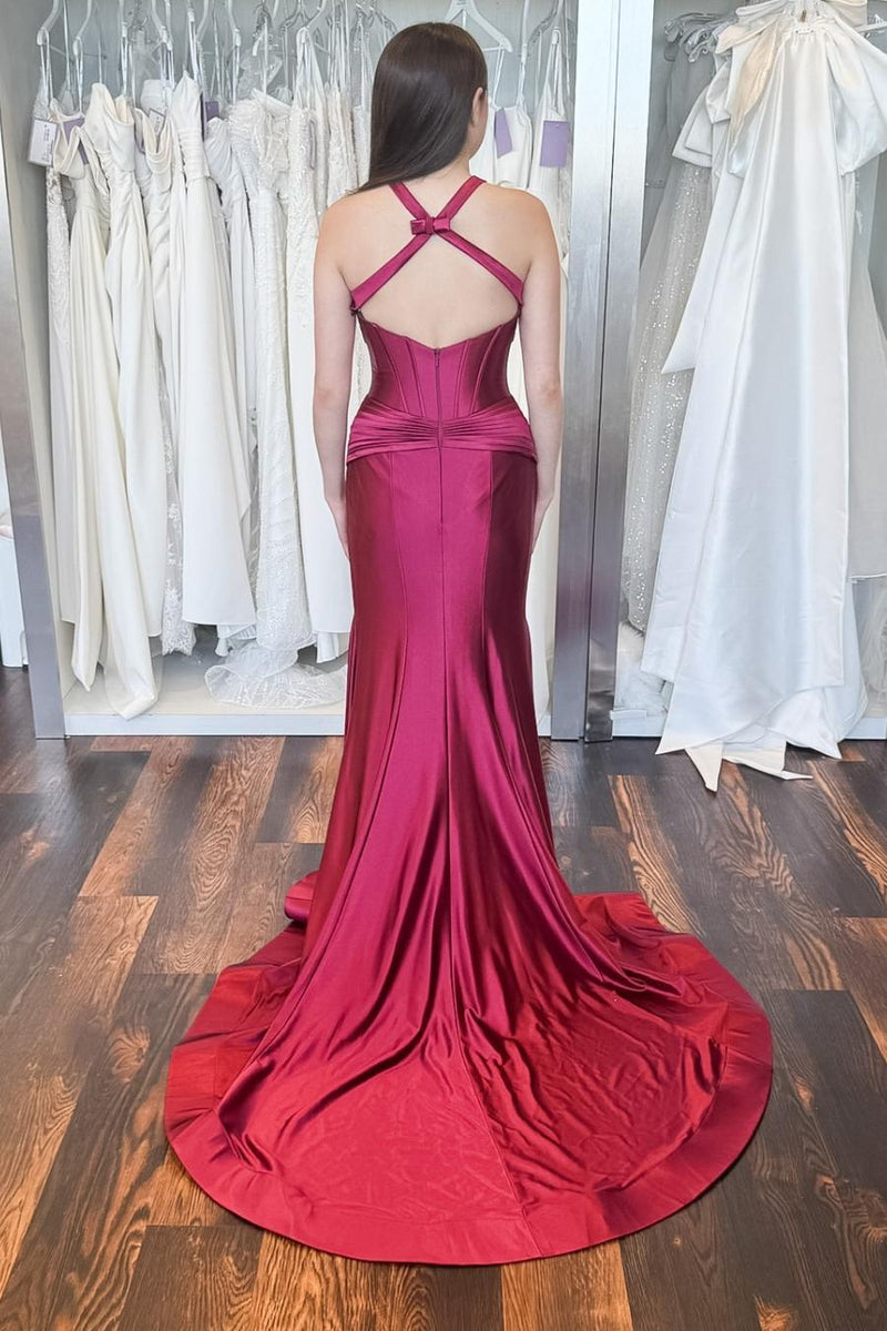 Halter Green Satin Mermaid Long Formal Dress