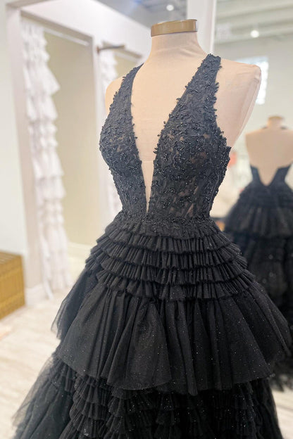 Halter Pink Appliques and Tulle Tiered Formal Dress