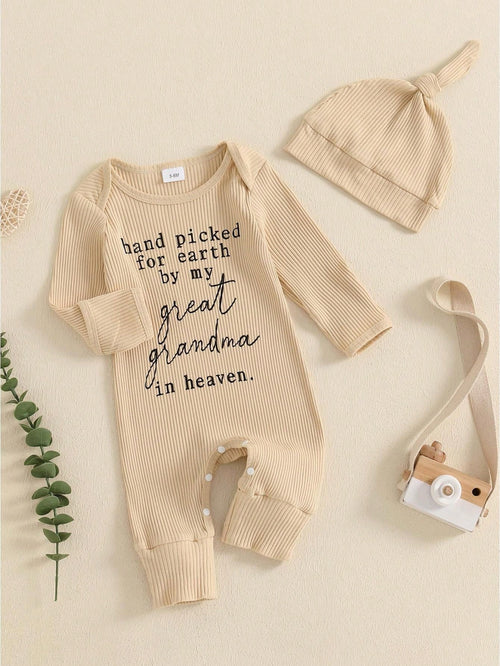Hand Picked For Earth By My Great Grandma Grandpa In Heaven Bodysuit Romper Newborn Baby Ribbed Jumpsuit Coveralls