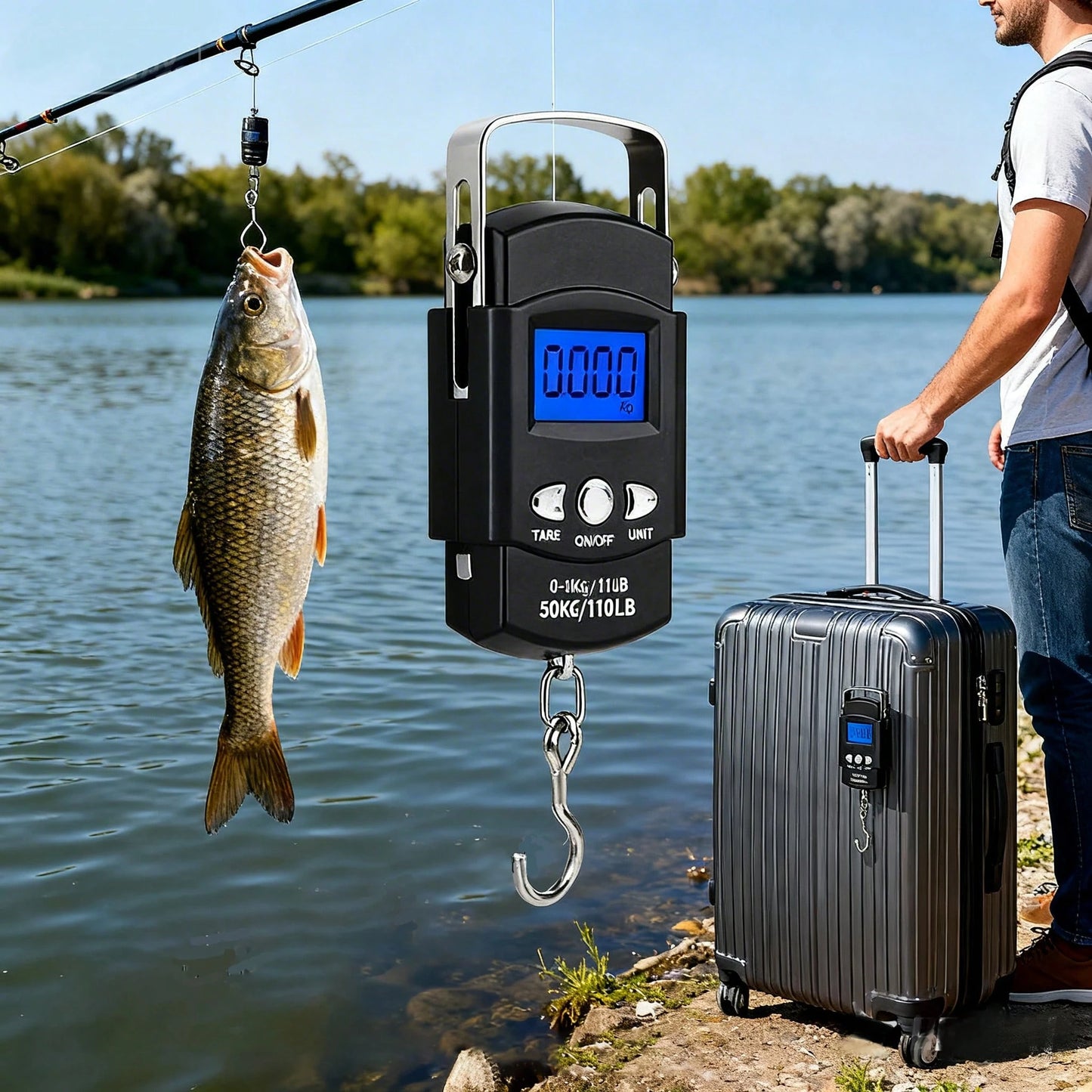 Handheld Weighing Scale Electronic Scale, Built-In Tape Measure For Easy Weighing And Length Measurement, Compact And Convenient, Portable Digital LCD Display 110lb/50kg Electronic Luggage Hanging Sui