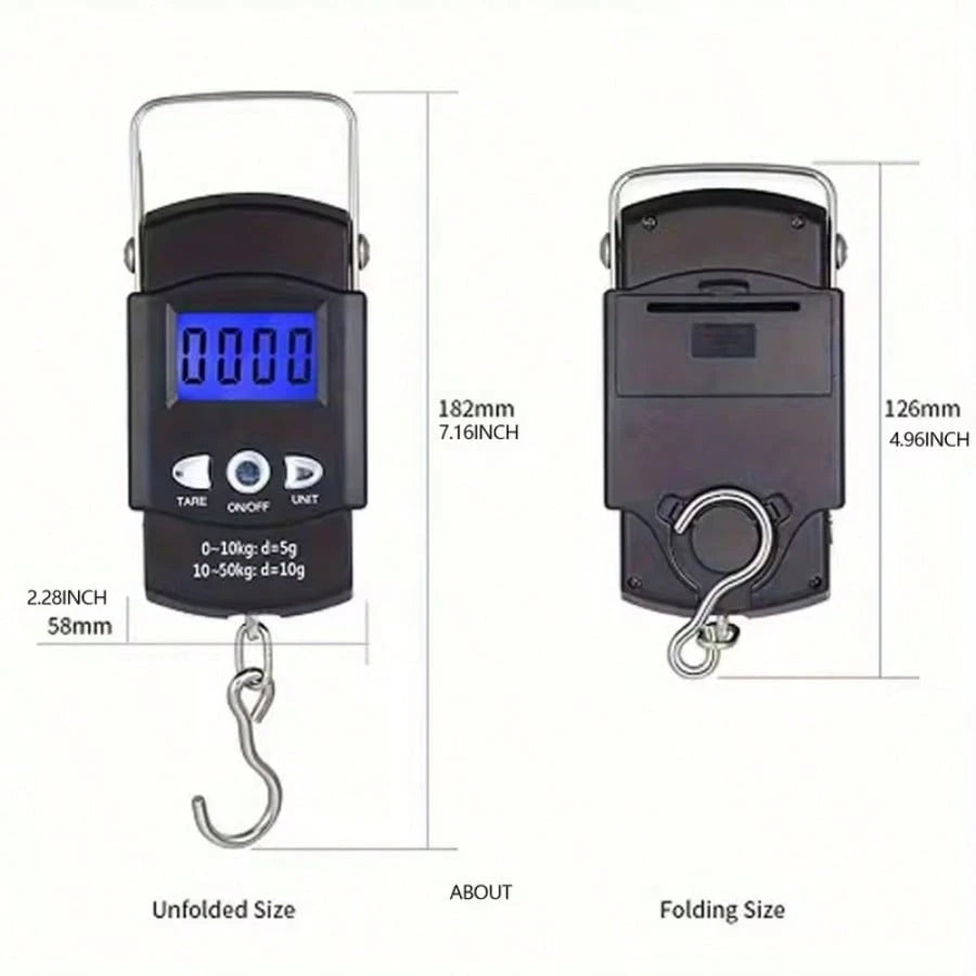 Handheld Weighing Scale Electronic Scale, Built-In Tape Measure For Easy Weighing And Length Measurement, Compact And Convenient, Portable Digital LCD Display 110lb/50kg Electronic Luggage Hanging Sui