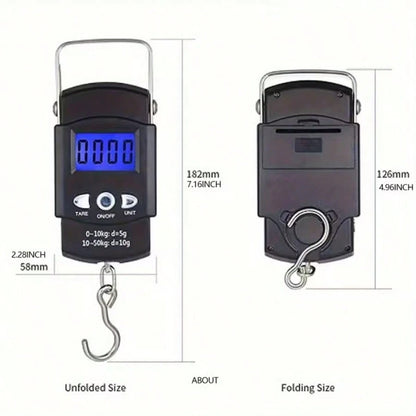 Handheld Weighing Scale Electronic Scale, Built-In Tape Measure For Easy Weighing And Length Measurement, Compact And Convenient, Portable Digital LCD Display 110lb/50kg Electronic Luggage Hanging Sui