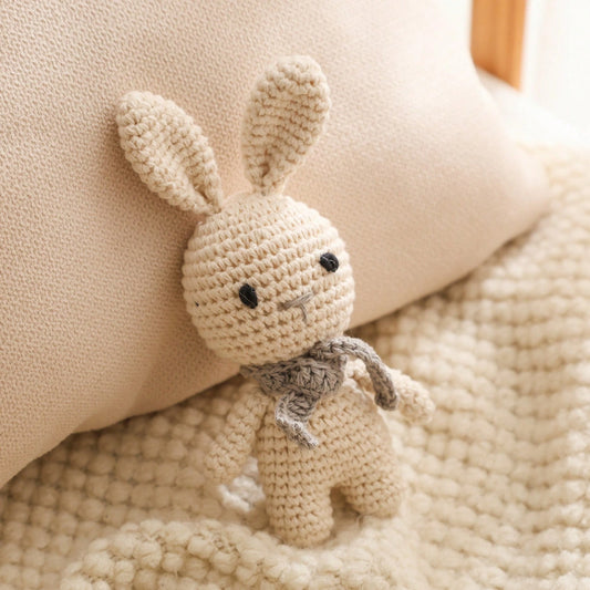 Handmade Gray Scarf With Rabbit Rattle, Soft Knitted Toy, Suitable For Infants And Children, Perfect Gift For Christmas, Halloween, Thanksgiving