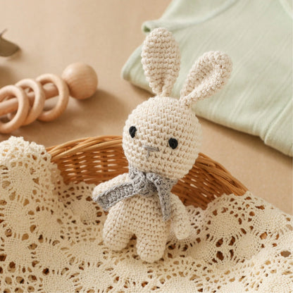 Handmade Gray Scarf With Rabbit Rattle, Soft Knitted Toy, Suitable For Infants And Children, Perfect Gift For Christmas, Halloween, Thanksgiving