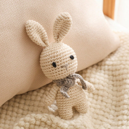 Handmade Gray Scarf With Rabbit Rattle, Soft Knitted Toy, Suitable For Infants And Children, Perfect Gift For Christmas, Halloween, Thanksgiving