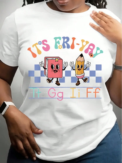 Happy Friday Lovers Fun FriYay TGIF Teacher School T-Shirt, 100% Cotton, Gift For Men Women Dad Mom Friends, Black