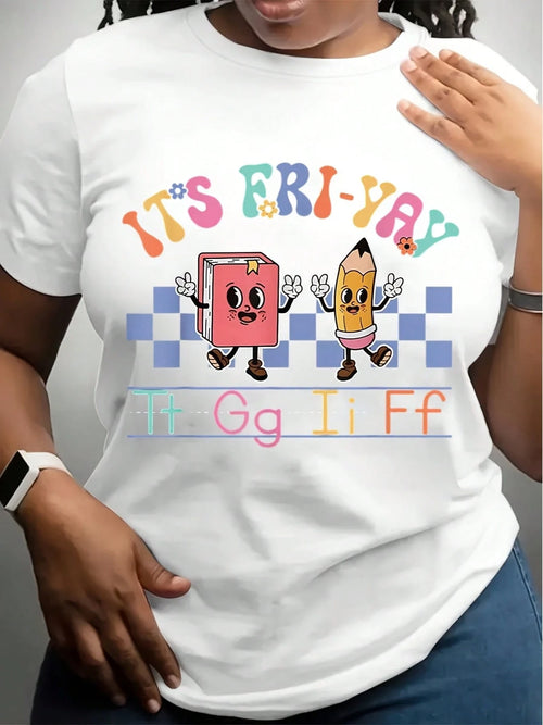 Happy Friday Lovers Fun FriYay TGIF Teacher School T-Shirt, 100% Cotton, Gift For Men Women Dad Mom Friends, Black