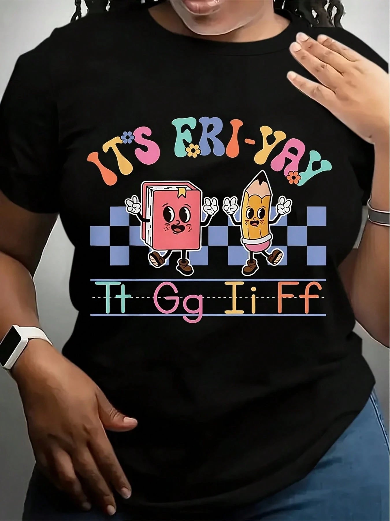 Happy Friday Lovers Fun FriYay TGIF Teacher School T-Shirt, 100% Cotton, Gift For Men Women Dad Mom Friends, Black